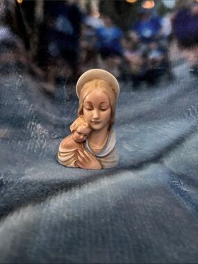 Vintage Hand-Painted Blue & Cream Madonna and Child Porcelain Figurine